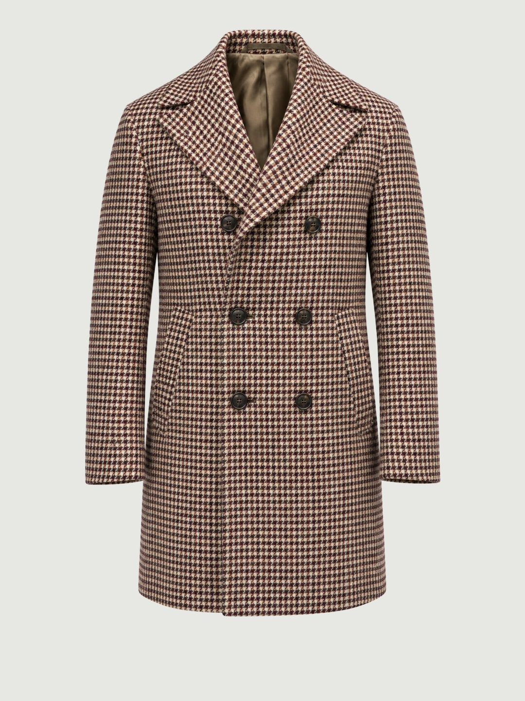 Cappotto doppiopetto pied de poule beige, rosso e verde K011PL0303M 5003 ANDREA MORANDO 