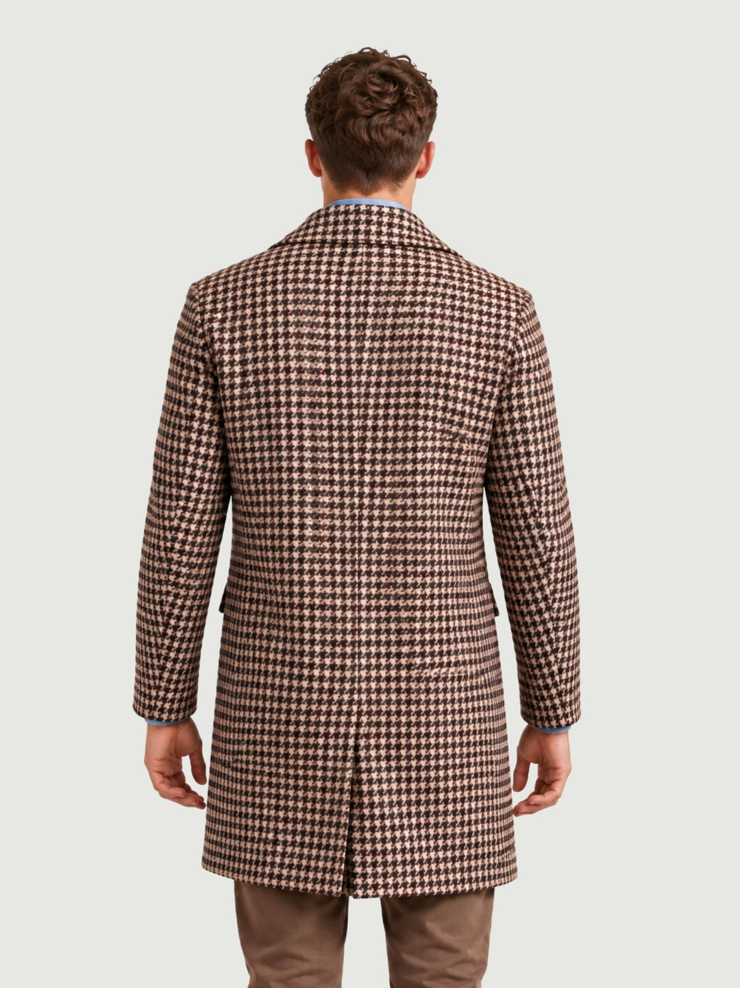Cappotto doppiopetto pied de poule beige, rosso e verde K011PL0303M 5003 ANDREA MORANDO 