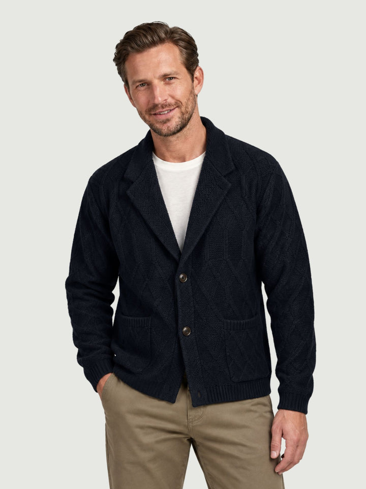 Cardigan motivo rombi in maglia navy M016MR 7000 ANDREA MORANDO 