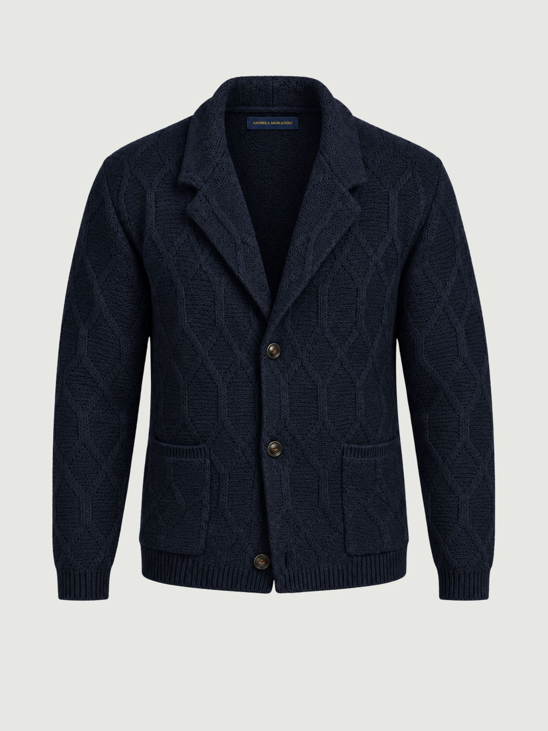 Cardigan motivo rombi in maglia navy M016MR 7000 ANDREA MORANDO 