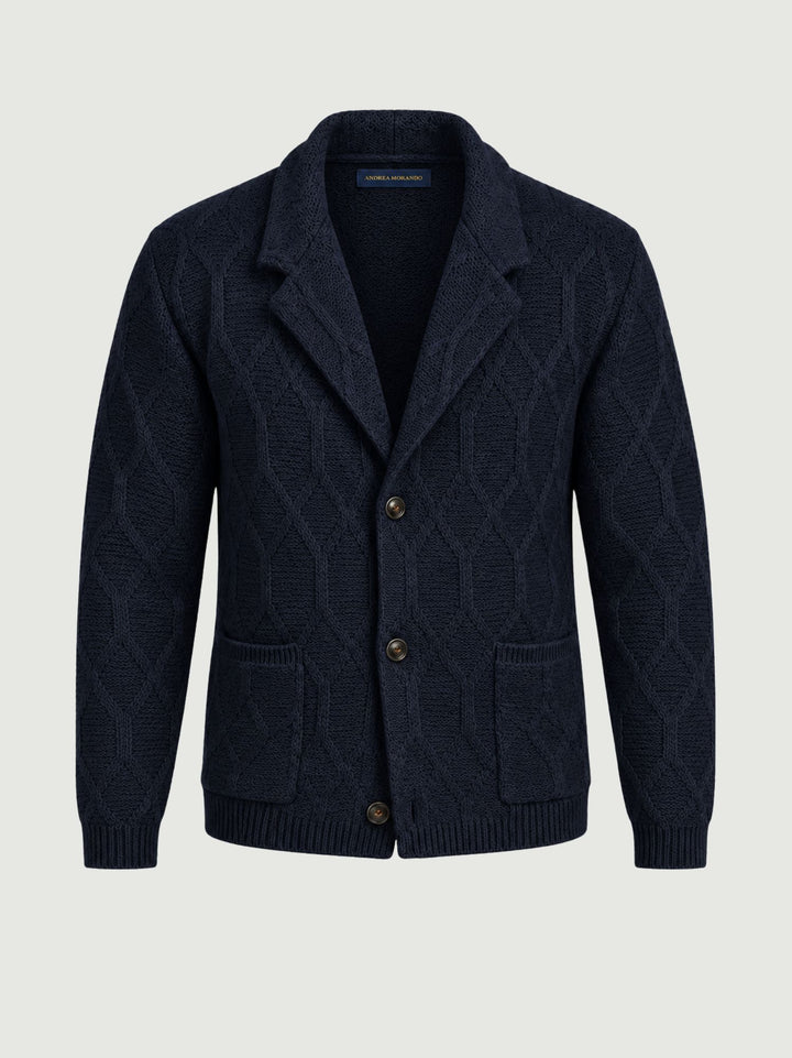 Cardigan motivo rombi in maglia navy M016MR 7000 ANDREA MORANDO 