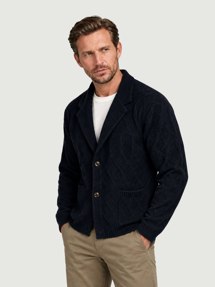 Cardigan motivo rombi in maglia navy M016MR 7000 ANDREA MORANDO 