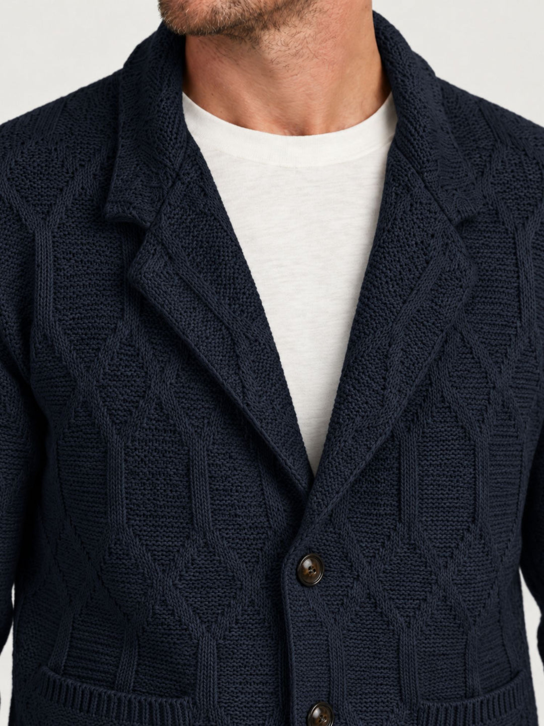 Cardigan motivo rombi in maglia navy M016MR 7000 ANDREA MORANDO 