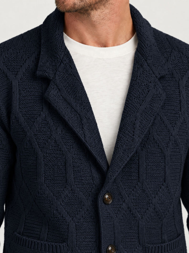 Cardigan motivo rombi in maglia navy M016MR 7000 ANDREA MORANDO 