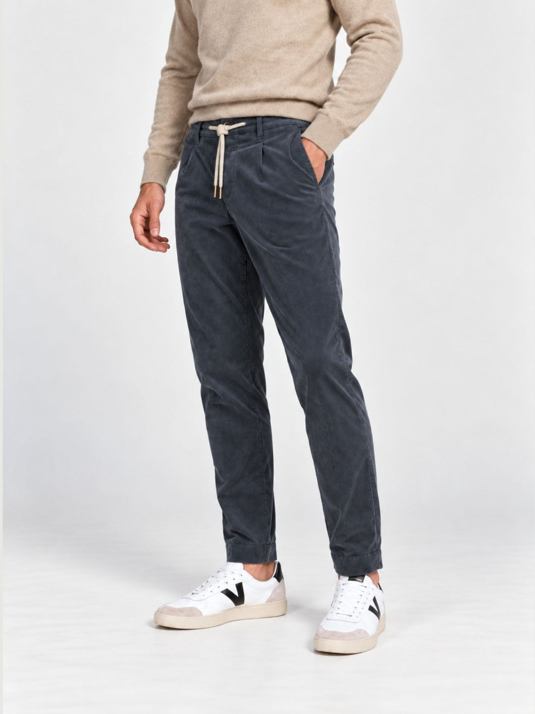Pantalone in velluto a coste con coulisse blu polvere P002CO0263M 7000 ANDREA MORANDO 