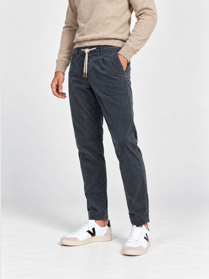 Pantalone in velluto a coste con coulisse blu polvere P002CO0263M 7000 ANDREA MORANDO 