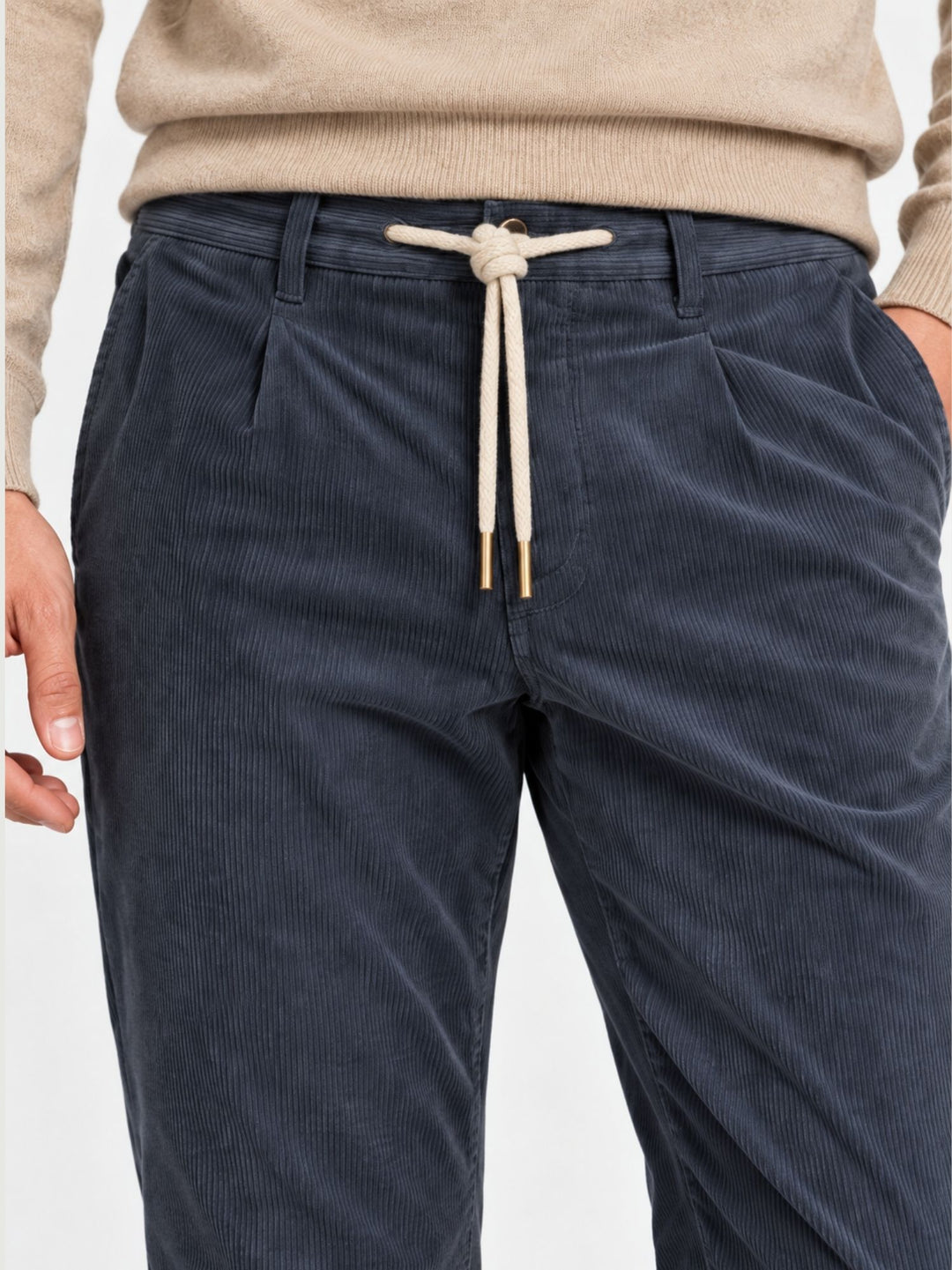 Pantalone in velluto a coste con coulisse blu polvere P002CO0263M 7000 ANDREA MORANDO 
