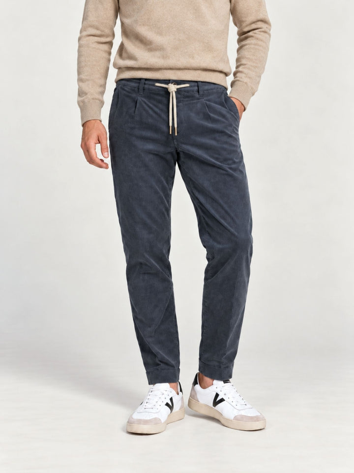 Pantalone in velluto a coste con coulisse blu polvere P002CO0263M 7000 ANDREA MORANDO 