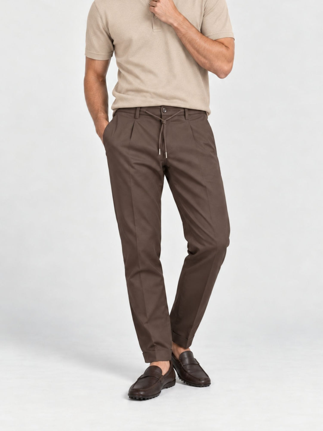 Pantalone chino con coulisse moro P002LY0013M 2000 ANDREA MORANDO 