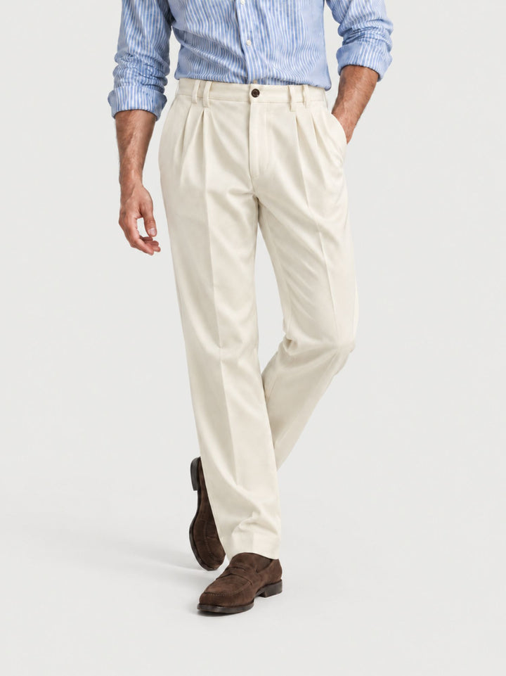 Pantalone doppia pince cotone panna P006CO0547M 1001 ANDREA MORANDO 