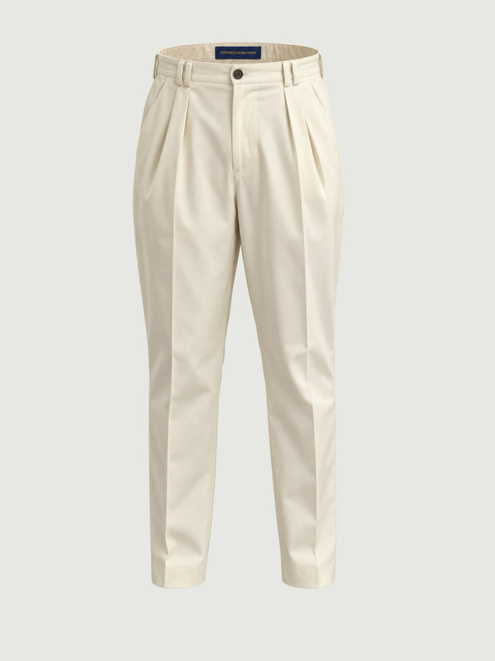 Pantalone doppia pince cotone panna P006CO0547M 1001 ANDREA MORANDO 