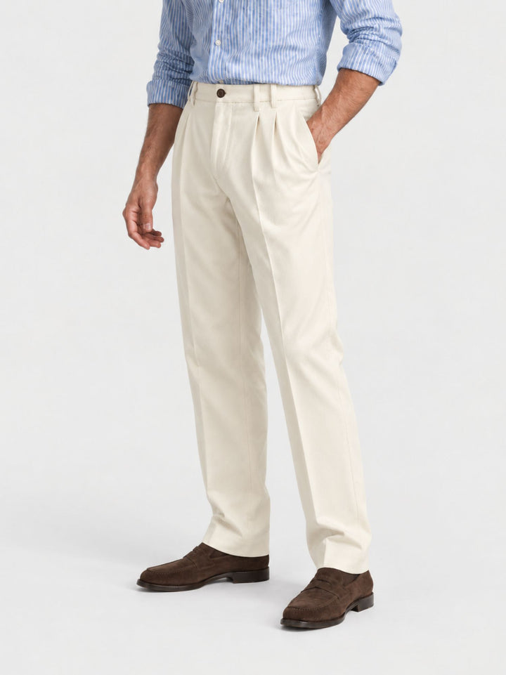 Pantalone doppia pince cotone panna P006CO0547M 1001 ANDREA MORANDO 