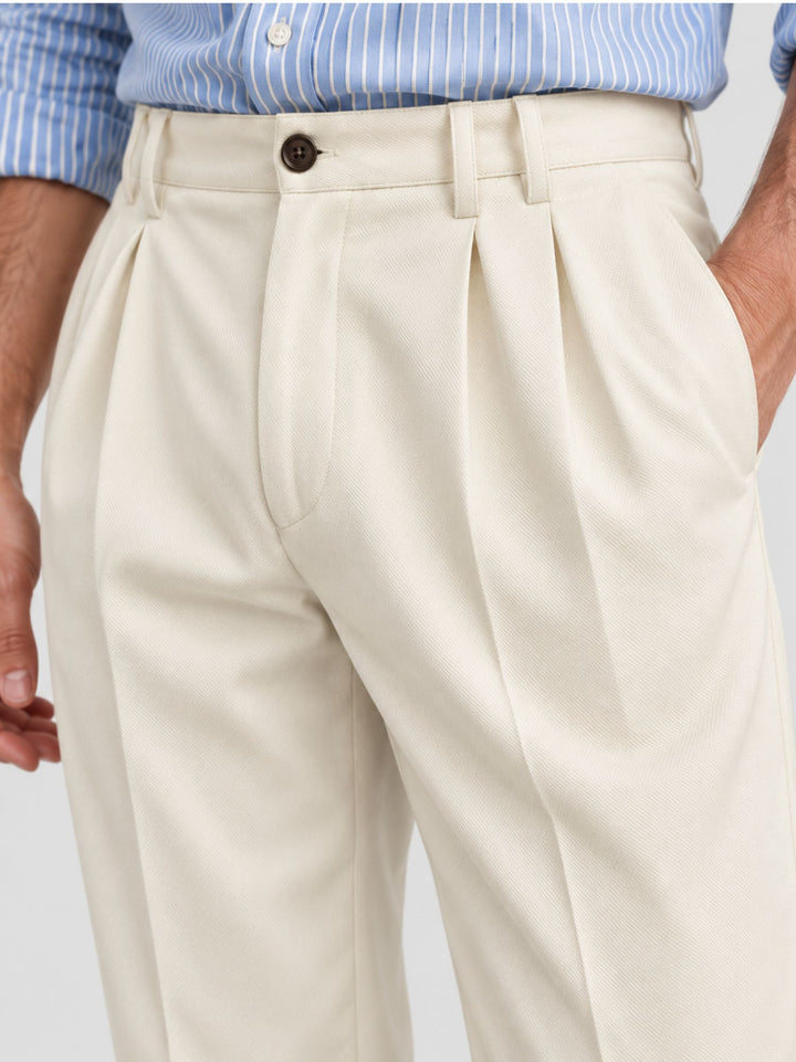 Pantalone doppia pince cotone panna P006CO0547M 1001 ANDREA MORANDO 
