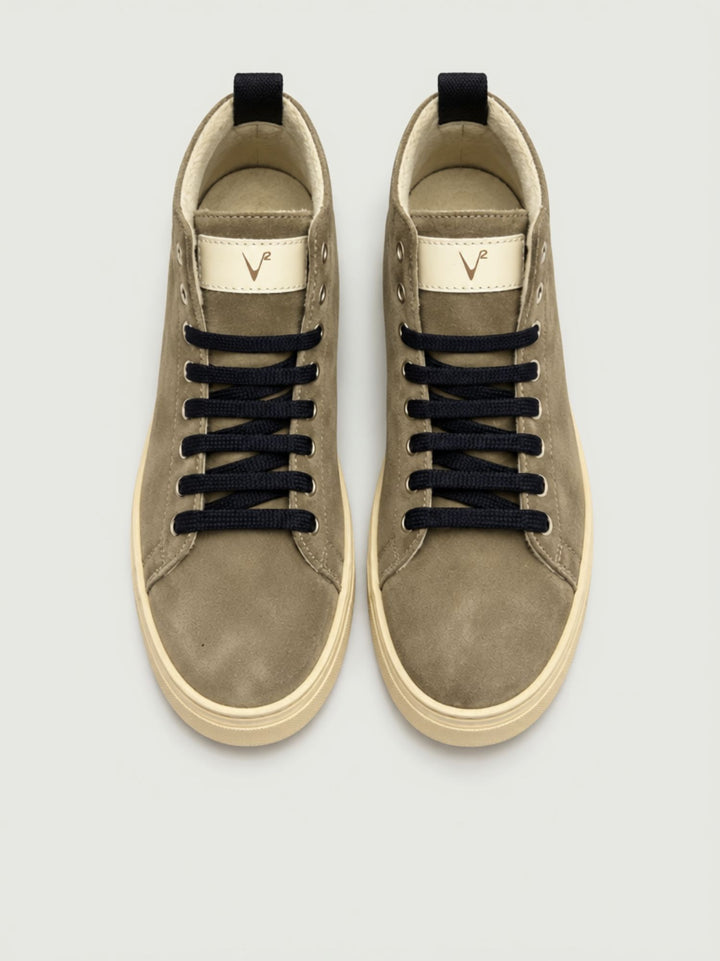 Sneaker alta imbottita in pelle scamosciata tortora STITED TO V2 