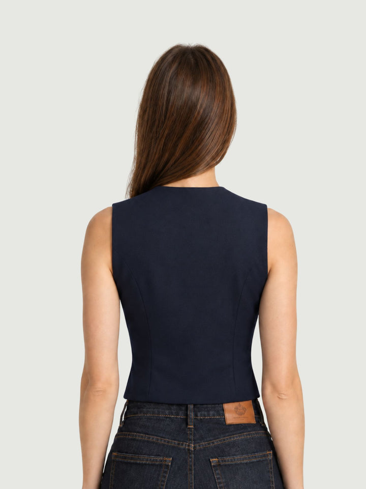 Gilet taglio sartoriale blu CRISTINA/305 BLU ANDREA MORANDO 