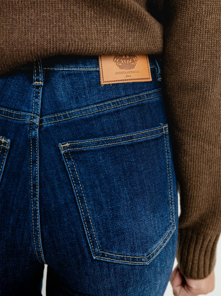 JEANS A PALAZZO CON RISVOLTO LAVAGGIO SCURO