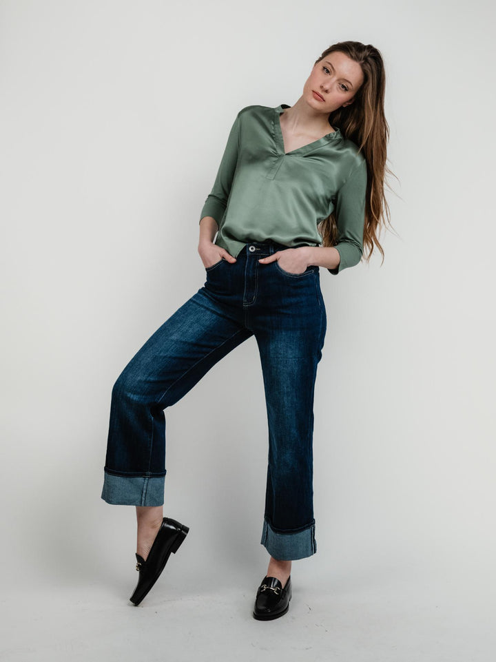 JEANS A PALAZZO CON RISVOLTO LAVAGGIO SCURO