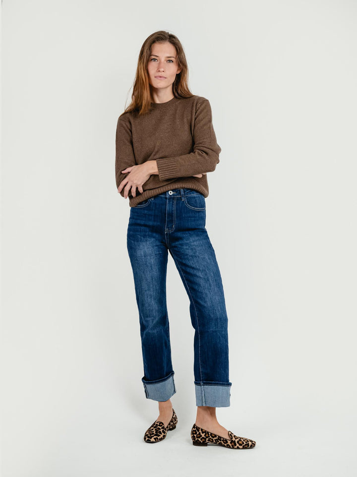 JEANS A PALAZZO CON RISVOLTO LAVAGGIO SCURO