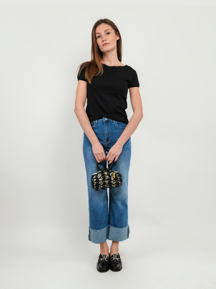 JEANS A PALAZZO CON RISVOLTO