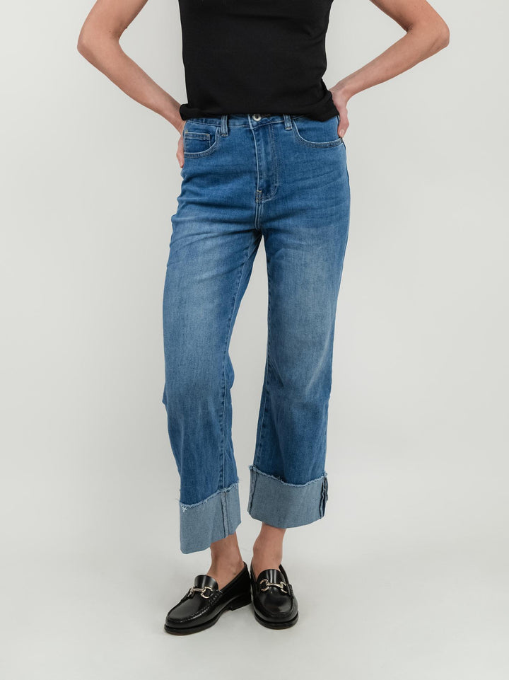 JEANS A PALAZZO CON RISVOLTO