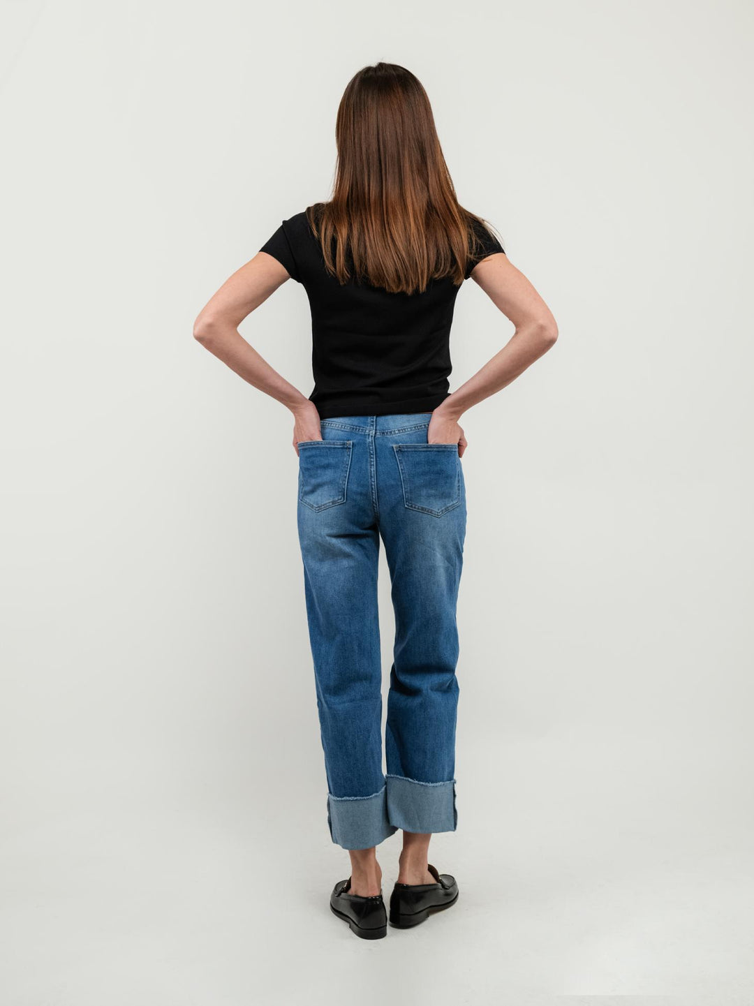 JEANS A PALAZZO CON RISVOLTO