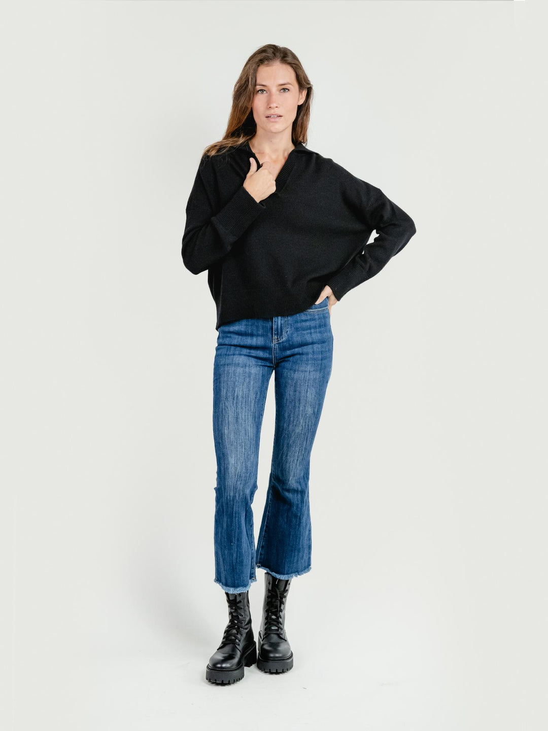 JEANS SFRANGIATO A TROMBETTA LAVAGGIO SCURO