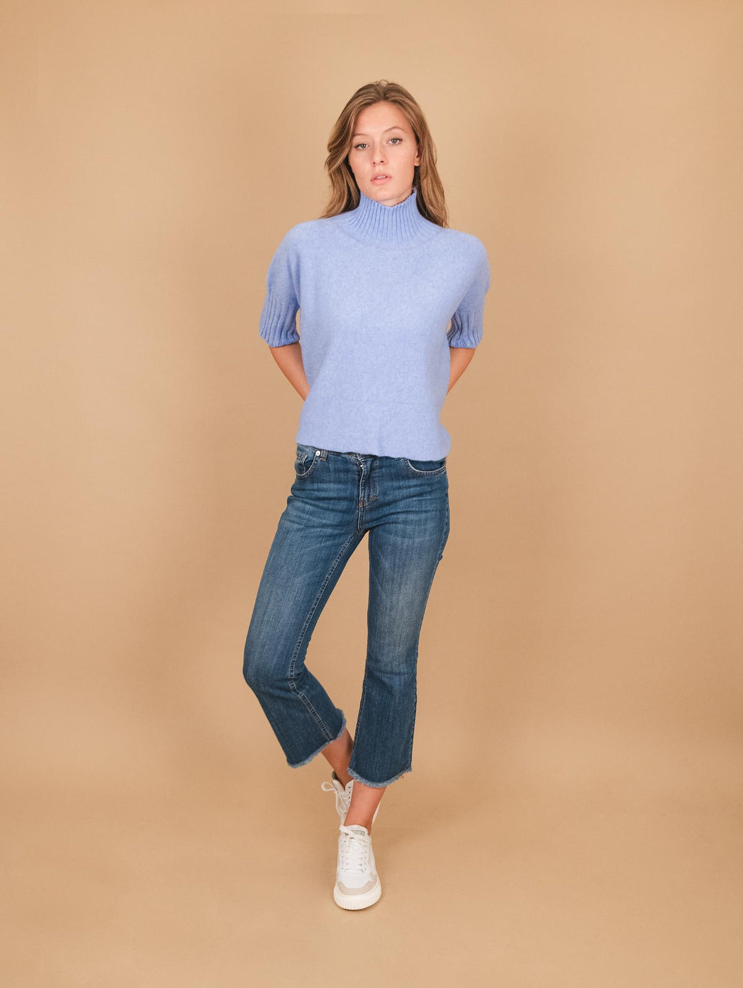 LUPETTO IN MAGLIA OVER CON MANICA TRE QUARTI AZZURRO