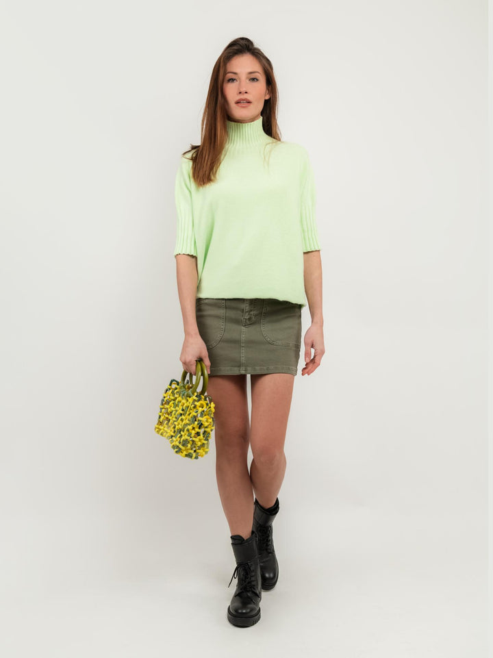 MAGLIA A COLLO ALTO LIME CON MANICHE A 3/4