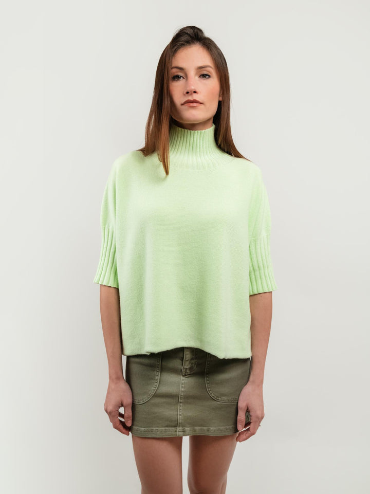 MAGLIA A COLLO ALTO LIME CON MANICHE A 3/4