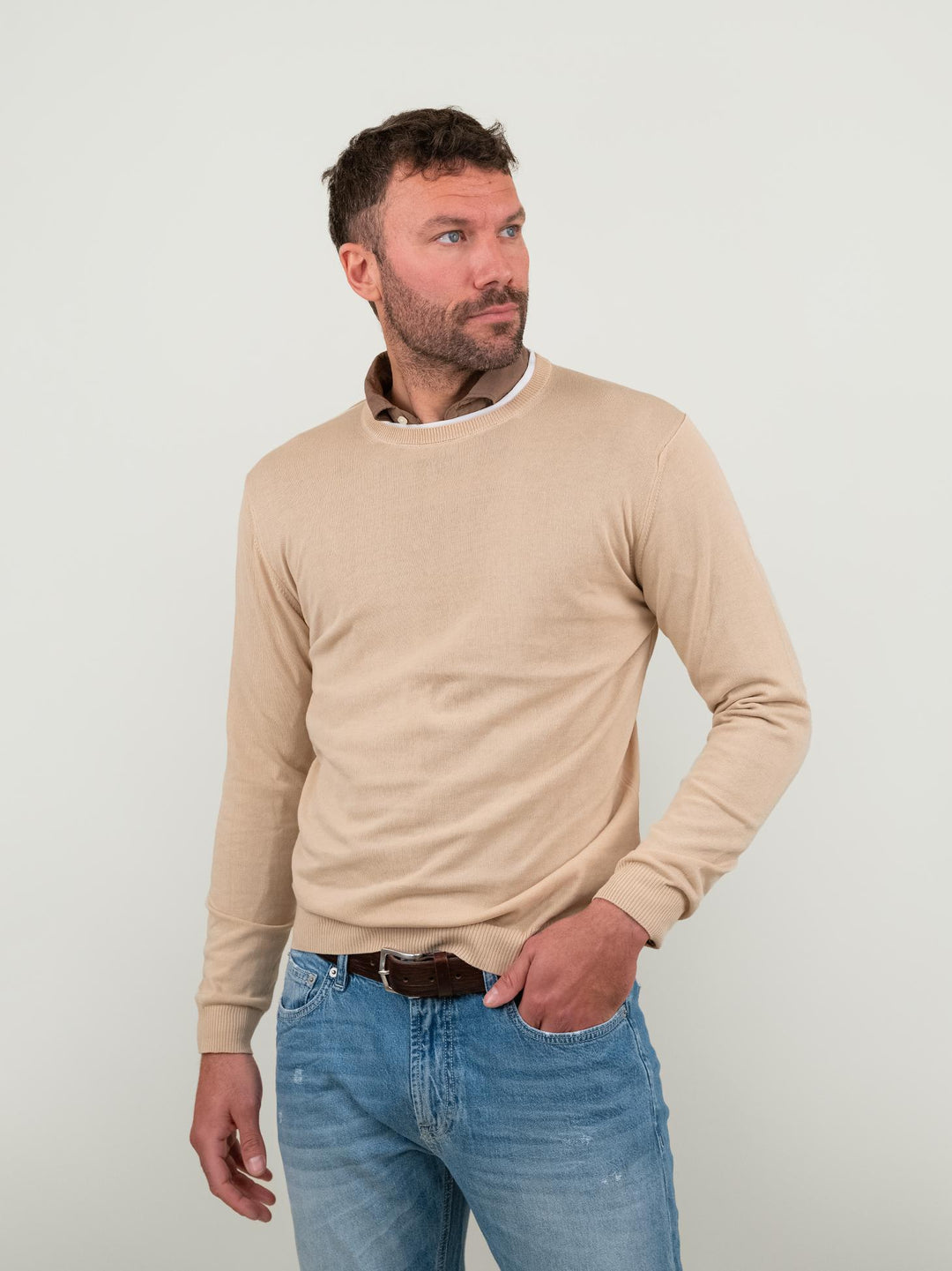 MAGLIA A MANICA LUNGA IN COTONE BEIGE
