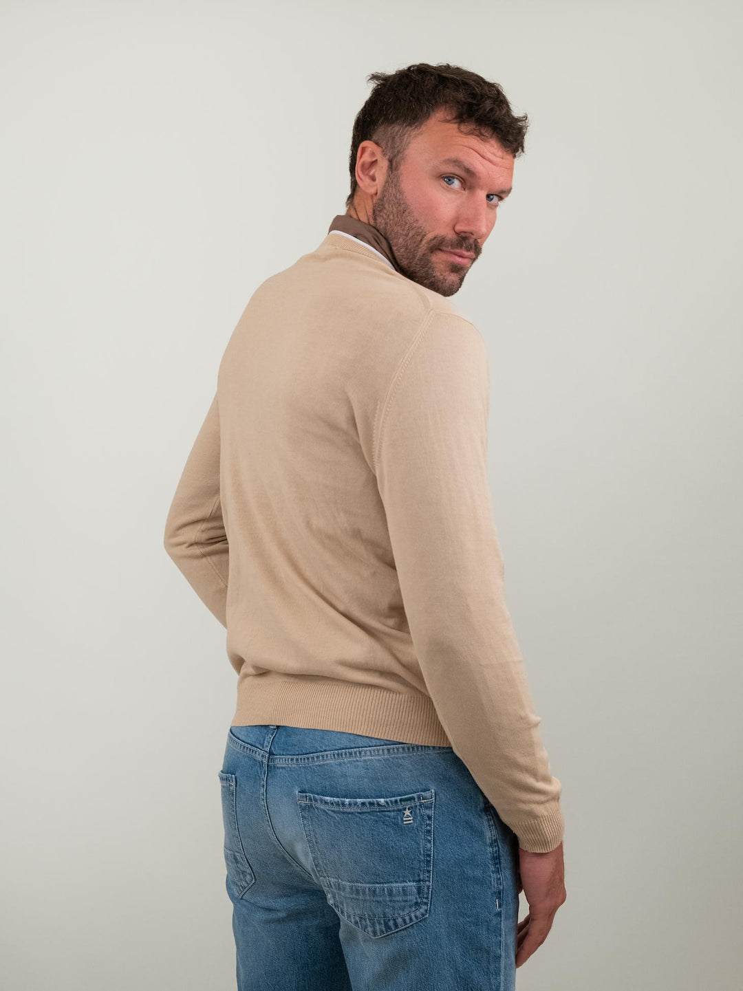 MAGLIA A MANICA LUNGA IN COTONE BEIGE