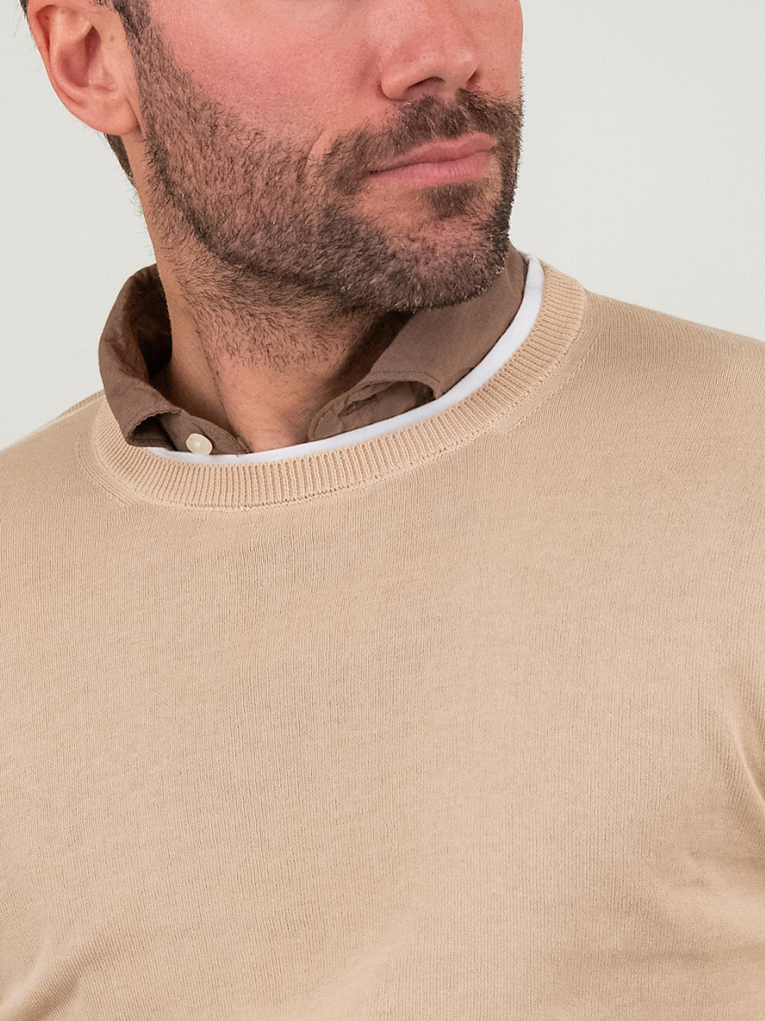 MAGLIA A MANICA LUNGA IN COTONE BEIGE