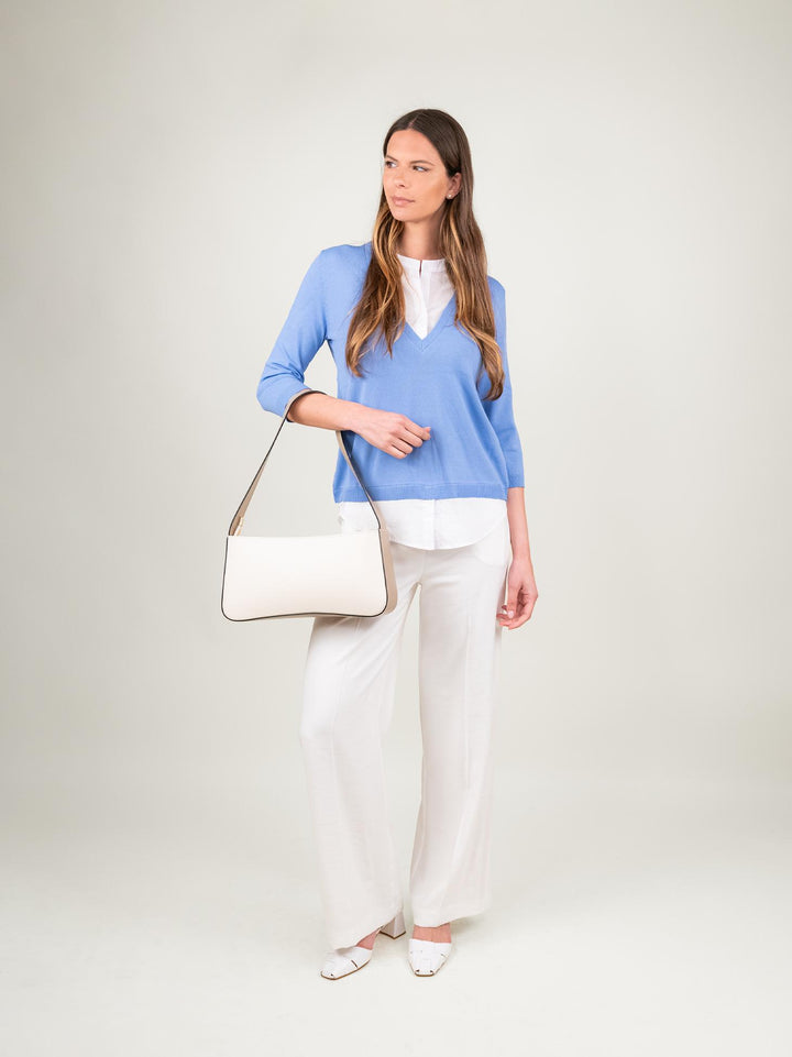 MAGLIA CAMICIA BICOLOR AZZURRO E BIANCO