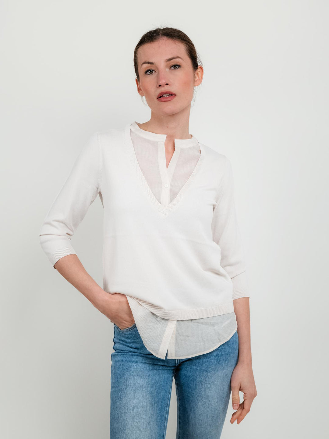 MAGLIA CAMICIA MANICHE 3/4 BIANCA