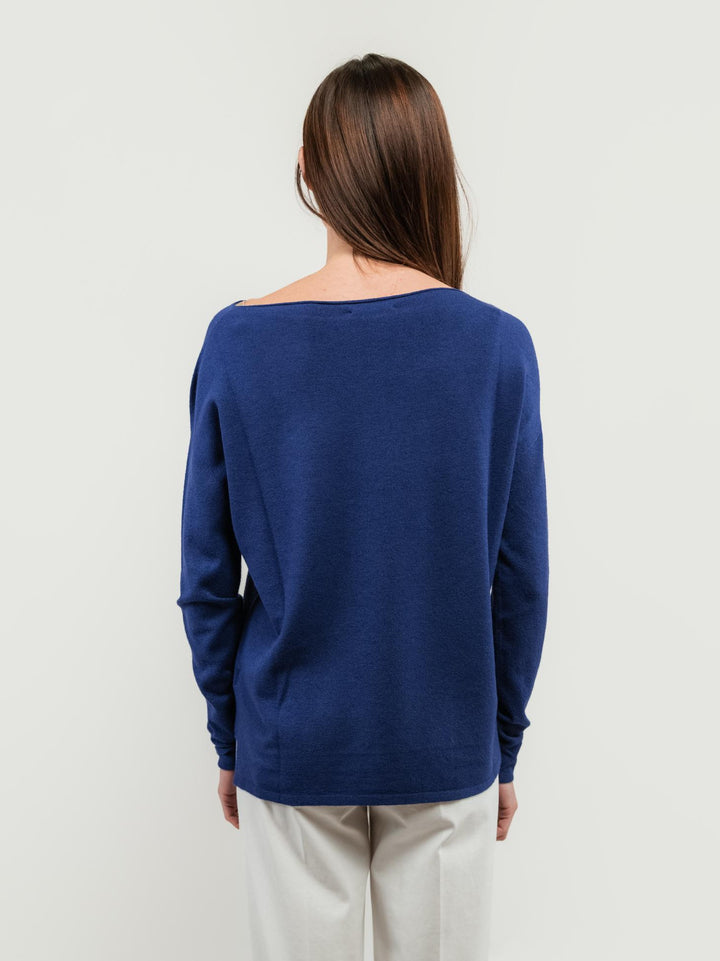 MAGLIA CON SCOLLO A BARCA BLU
