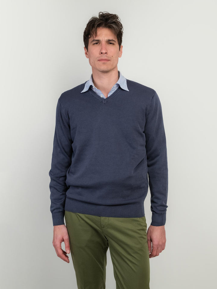 MAGLIA CON SCOLLO A V IN COTONE BLUETTE