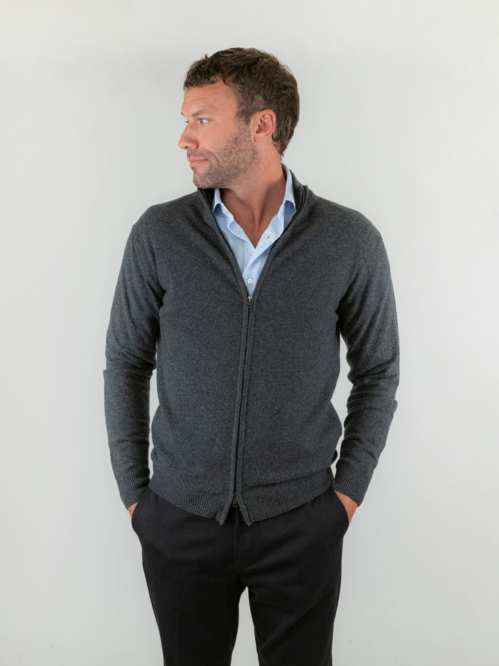 MAGLIA CON ZIP IN LANA MERINO ANTRACITE
