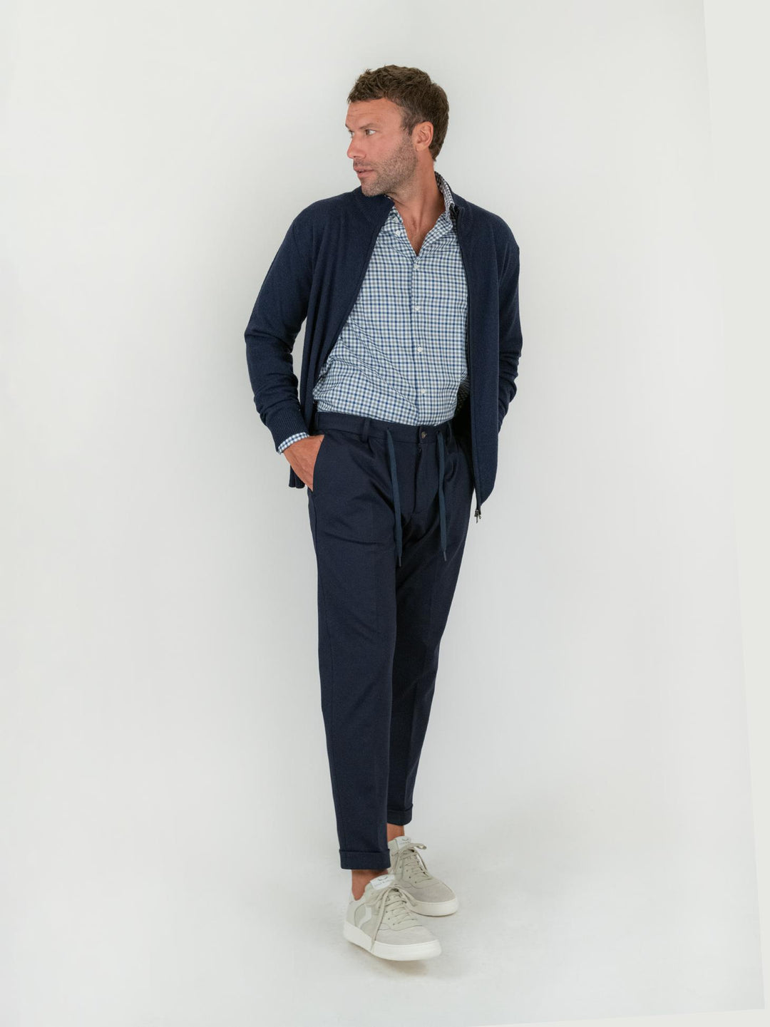 MAGLIA CON ZIP IN LANA MERINO BLU