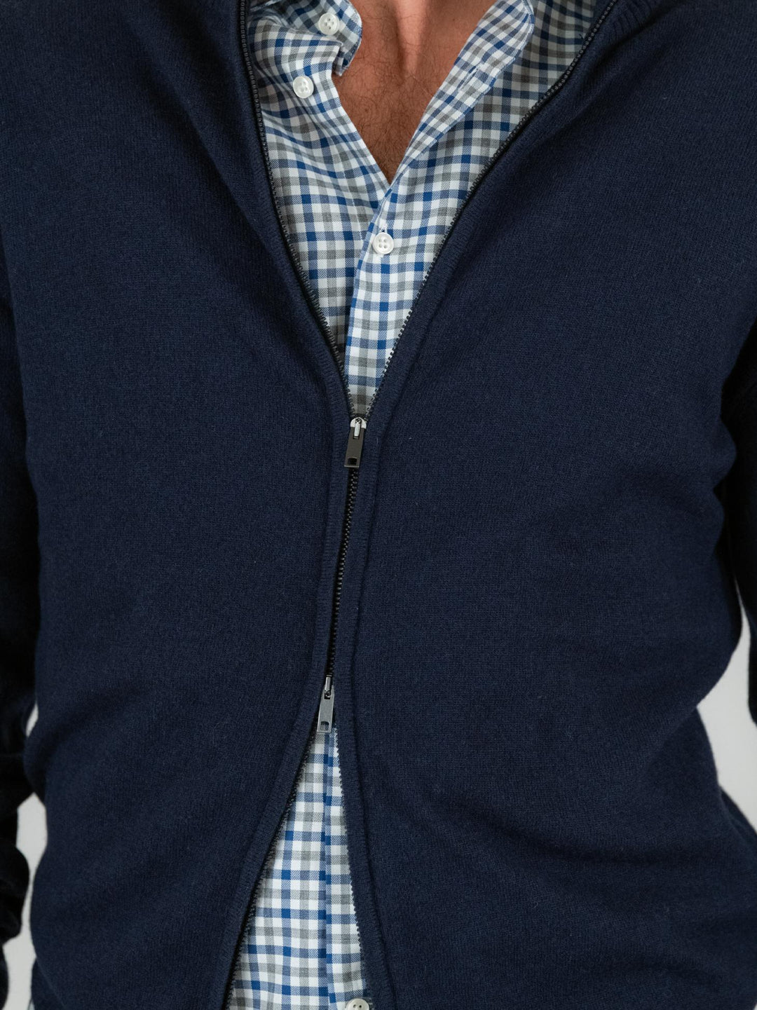 MAGLIA CON ZIP IN LANA MERINO BLU