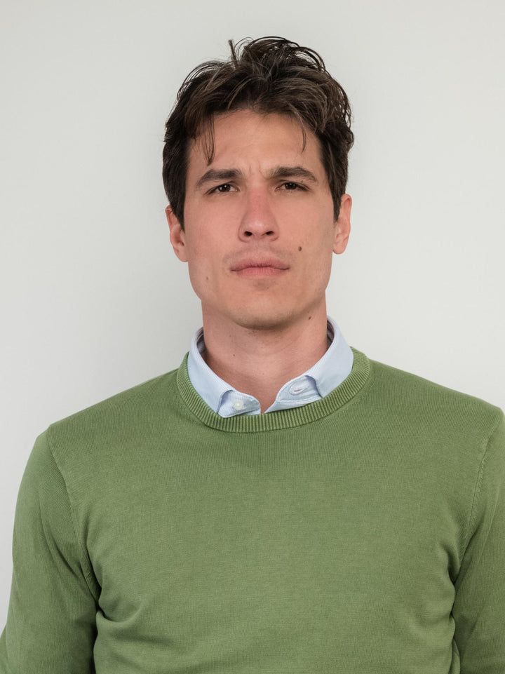 MAGLIA GIROCOLLO IN COTONE RASATO VERDE