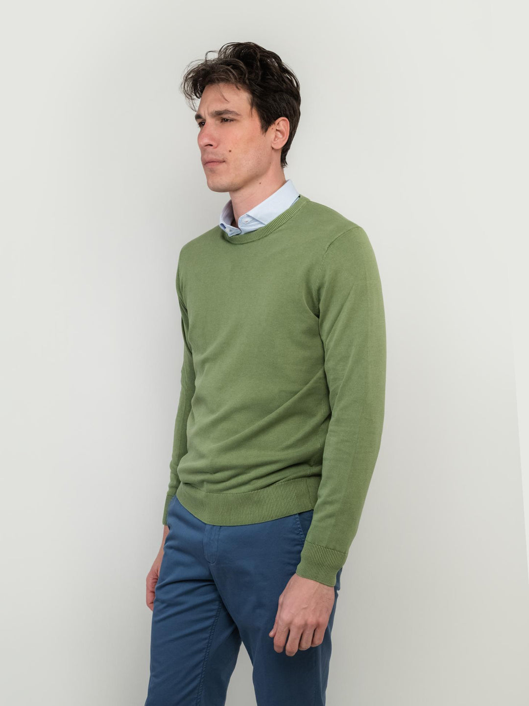 MAGLIA GIROCOLLO IN COTONE RASATO VERDE