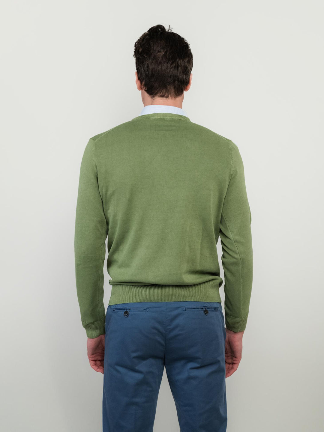 MAGLIA GIROCOLLO IN COTONE RASATO VERDE