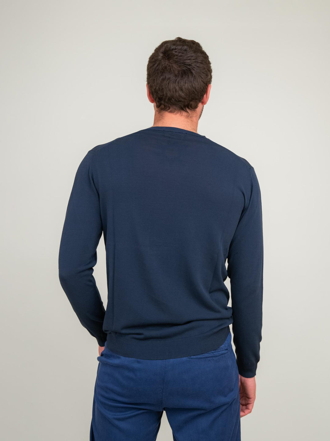 MAGLIA IN COTONE GIROCOLLO COLOR BLU