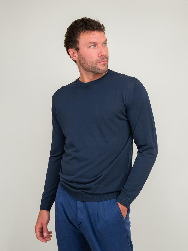 MAGLIA IN COTONE GIROCOLLO COLOR BLU
