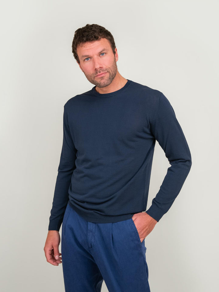 MAGLIA IN COTONE GIROCOLLO COLOR BLU