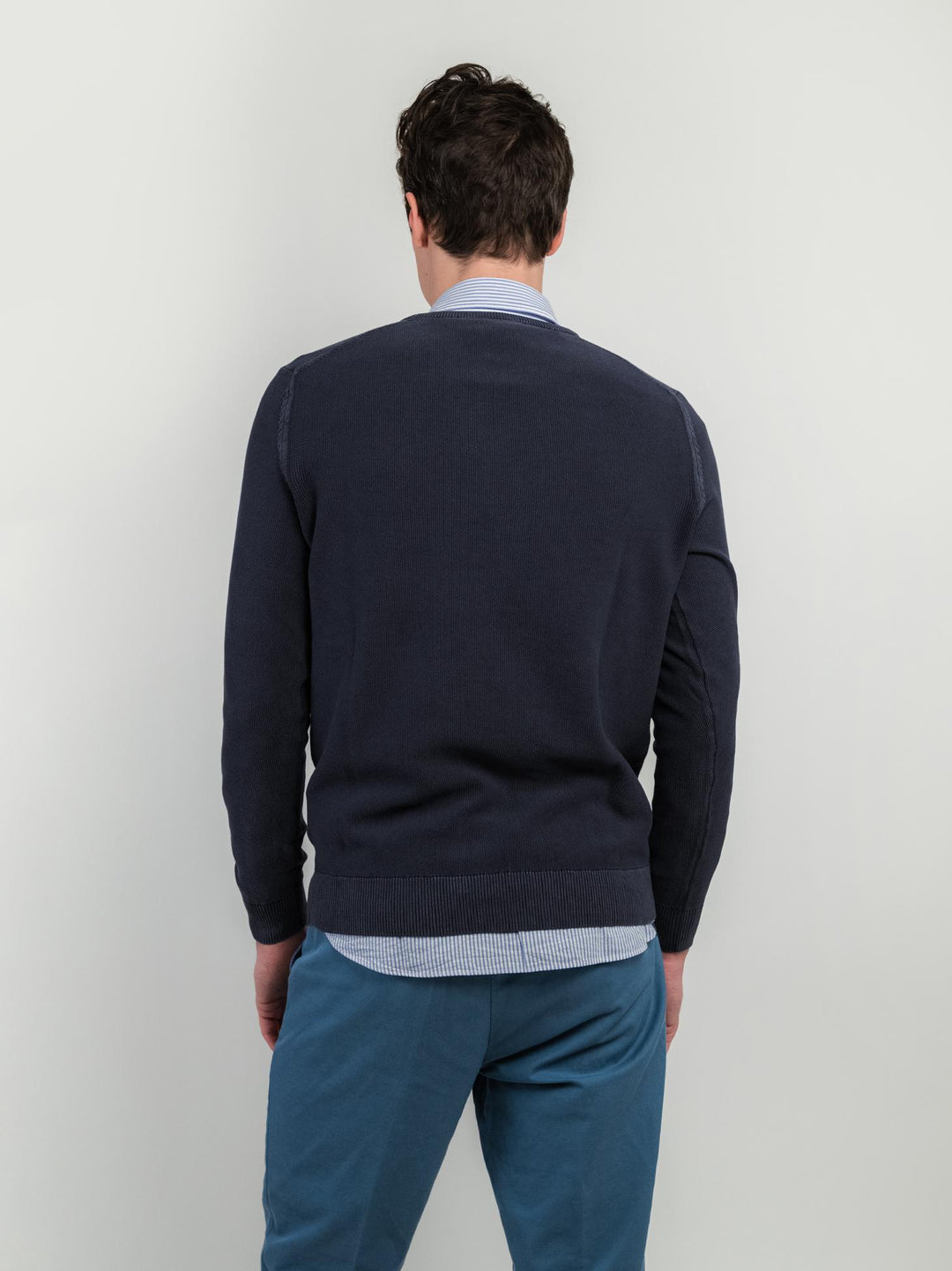 MAGLIA IN COTONE GRANA DI RISO BLU NAVY