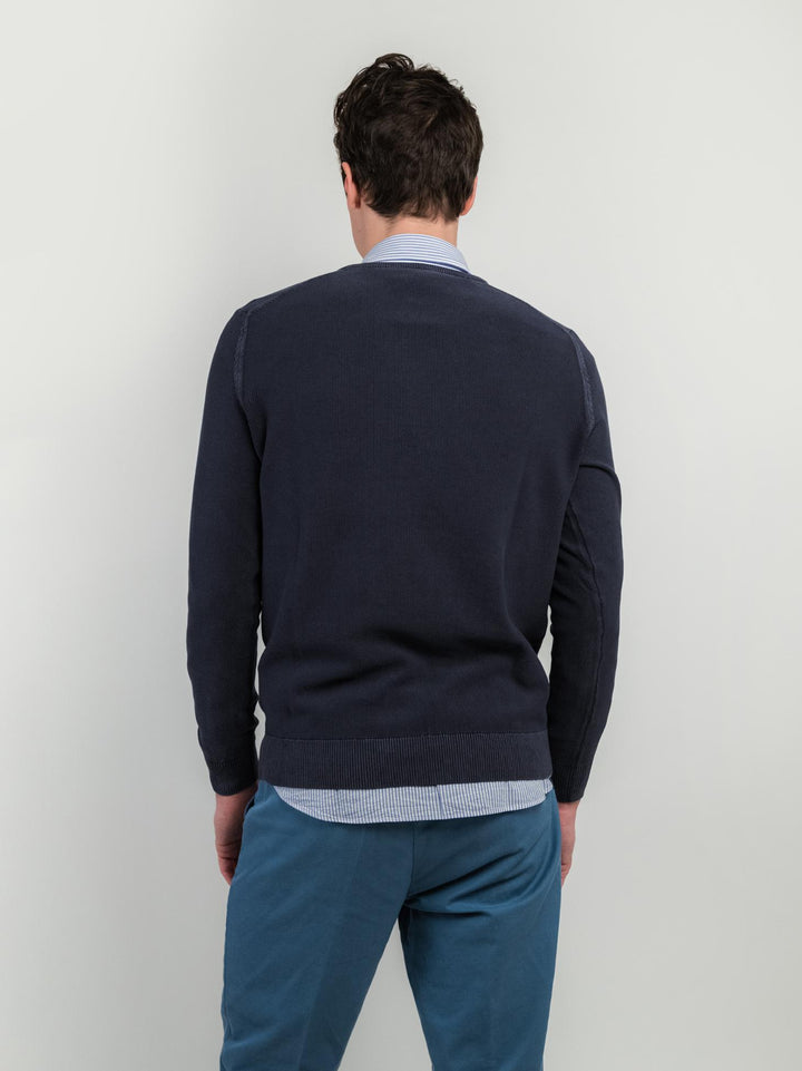 MAGLIA IN COTONE GRANA DI RISO BLU NAVY
