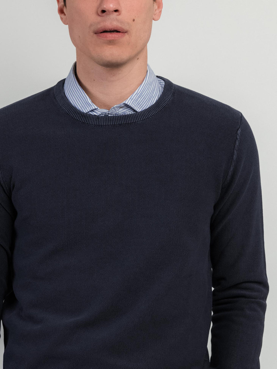MAGLIA IN COTONE GRANA DI RISO BLU NAVY