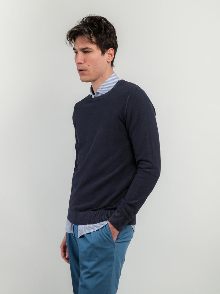 MAGLIA IN COTONE GRANA DI RISO BLU NAVY