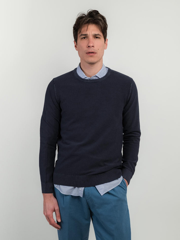 MAGLIA IN COTONE GRANA DI RISO BLU NAVY